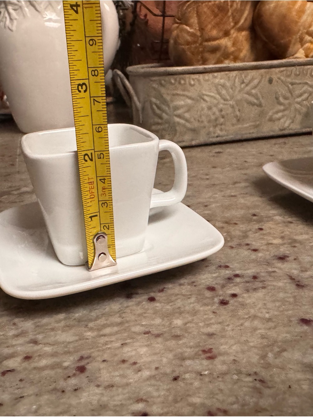 Crate&Barrel White Square Porcelain Espresso Cup & Saucer Trio - Picture 5 of 7